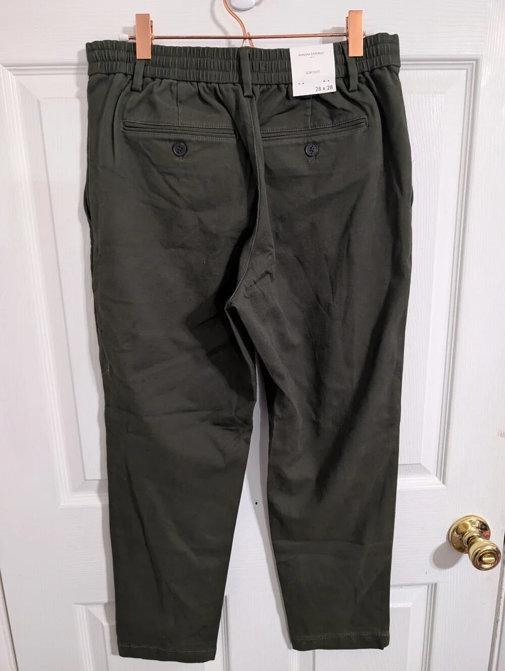 New Banana Republic Mens Pants Green Slim Elastic Waist Size 28x28 NWT